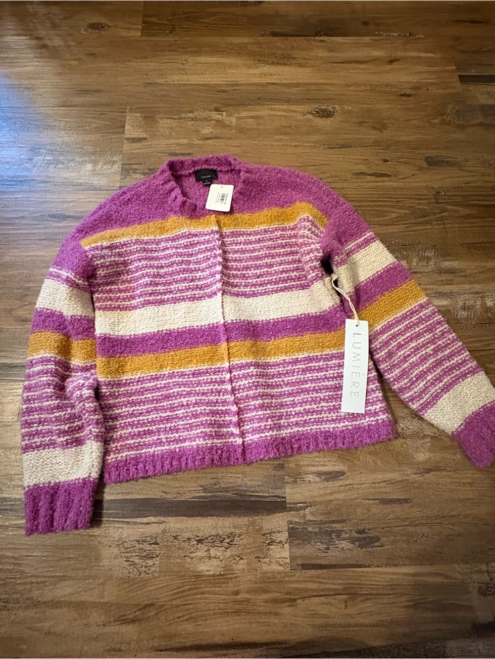 Lumiere Women's Striped Swearer in Magenta, Cream & Mustard